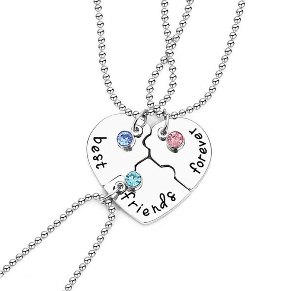 P&P 3Pcs Best Friends Forever Heart Pendant Set Friend Jigsaw Puzzle Necklaces Au