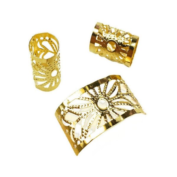 P&P 40X Dreadlock Hair Braid Cuff Clips Bead Ring Wrap Adjustable Jewellery Gold Set