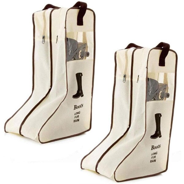 P&P 4Pcs Beige Travel Shoe Bag Home Boot Storage Visual Dustproof Long Short Covers