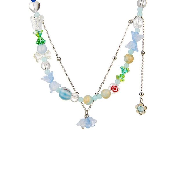 P&P Boho Flower Pendant Necklace Blue Elegant Chic Jewellery Forwomen Girl Gift Idea