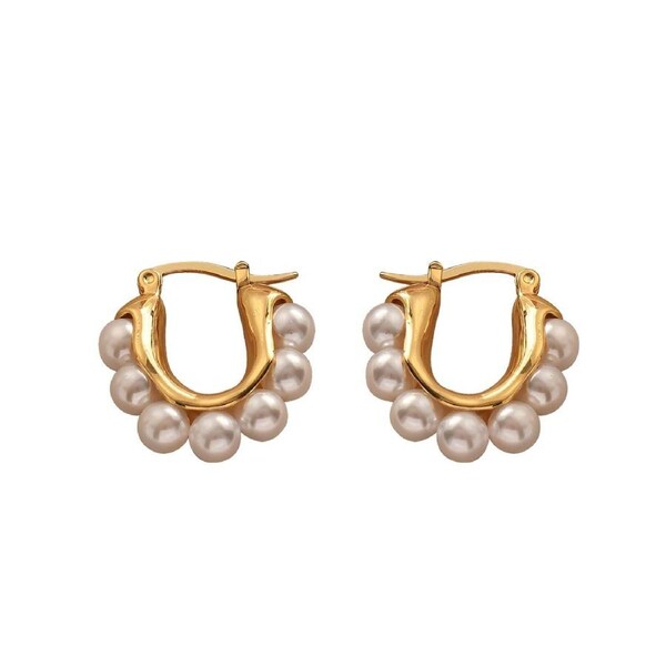 P&P Brass Pearl Hoop Earrings Simple Fashion Statement Jewelry For Women Unique Au