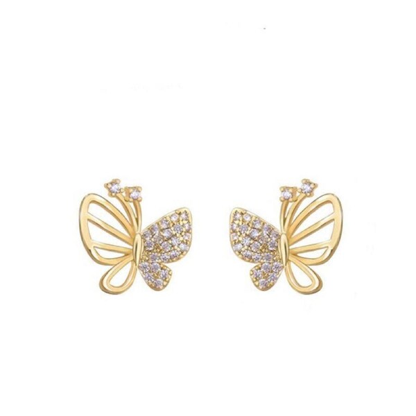P&P Butterfly Zircon Earrings Hollow Design Spring Summer Jewelry For Women Girls