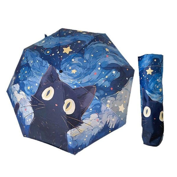 P&P Cartoon Cat Folding Umbrella Dual Use Uv Protection Portable Sun Rain Sunshade