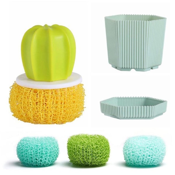 P&P Cactus Dish Scrubber Brush With Handle Kitchen Pot Cleaning Brush Washer Tool Au