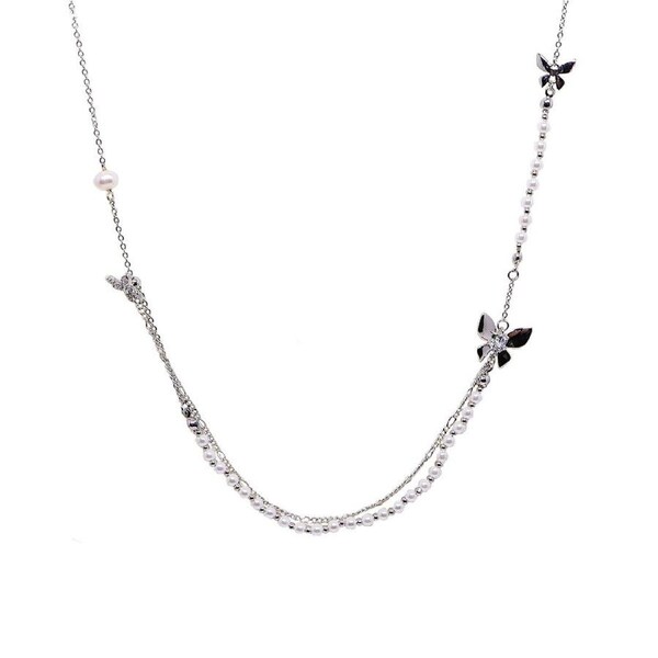 P&P Butterfly Pendant Necklace Women Layered Chain Gold Silver Plated Fashion Beauty