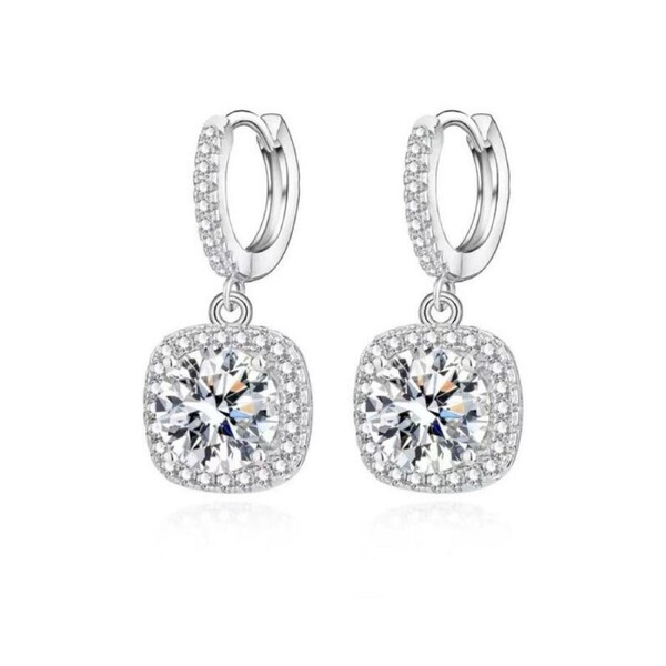 P&P Classic Square Zircon Earrings Women Elegant Sparkling Jewelry Gift Daily Wear