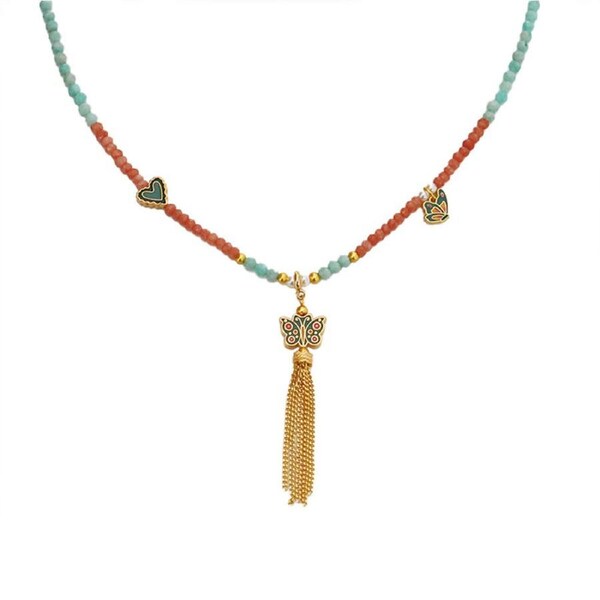 P&P Chinese Butterfly Pendant Necklace Beaded Fringe Design Fashion For Women Beauty