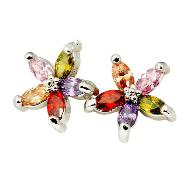P&P Colorful Zircon Petal Earrings Silver Ladies Wedding Party Christmas Gift Au
