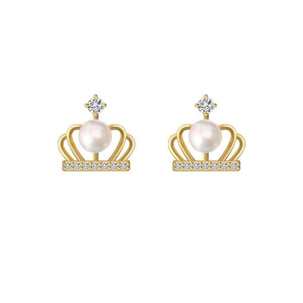 P&P Crown Stud Earrings Imitation Pearl Design Elegant Style Women Fashion Jewelry