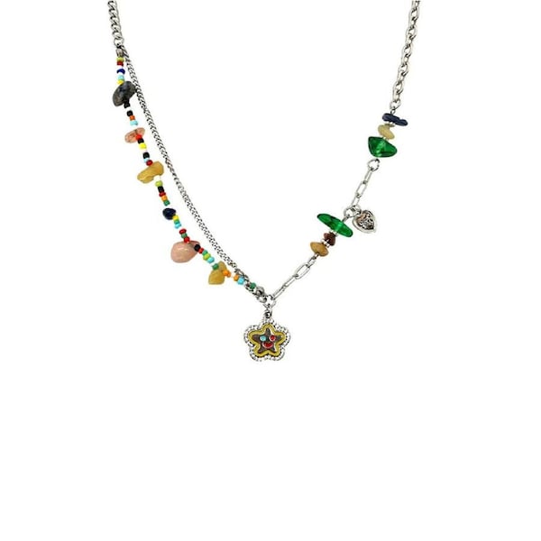 P&P Colourful Flower Smiley Necklace Collarbone Chain Cheerful Women'S Accessory