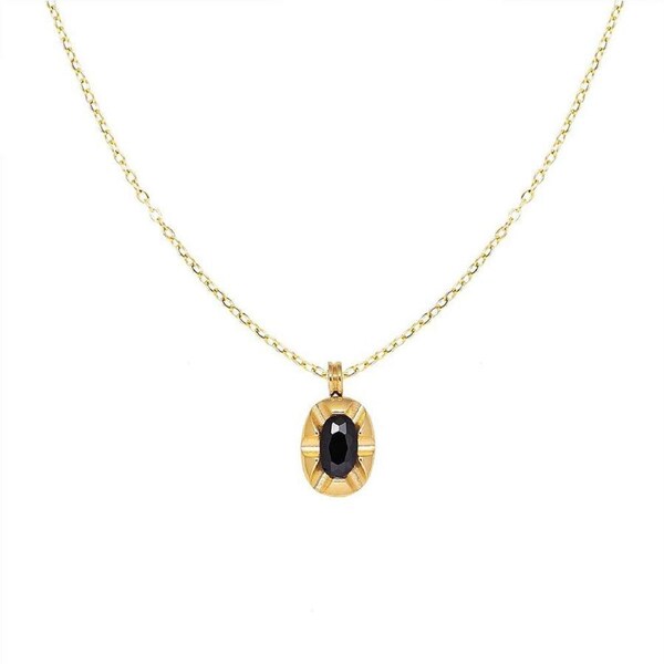 P&P Elegant Black Zircon Pendant Necklace For Women Retro Luxury Clavicle Chain Au