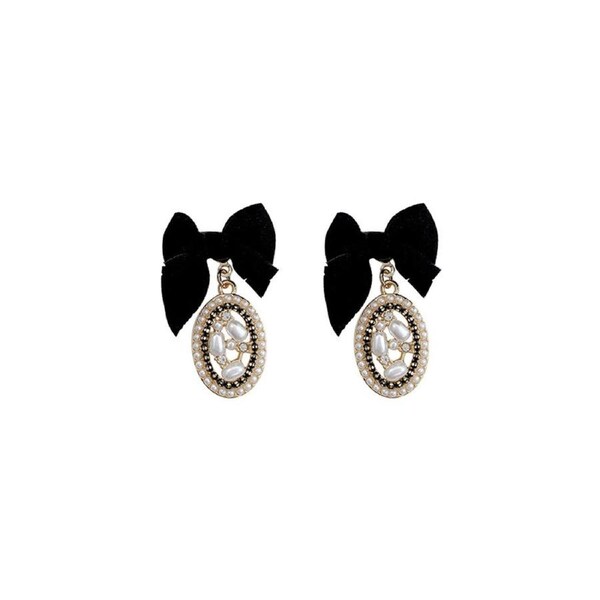 P&P Elegant Black Bow Vintage Oval Earrings Women Fashion Jewelry Accessories Gift