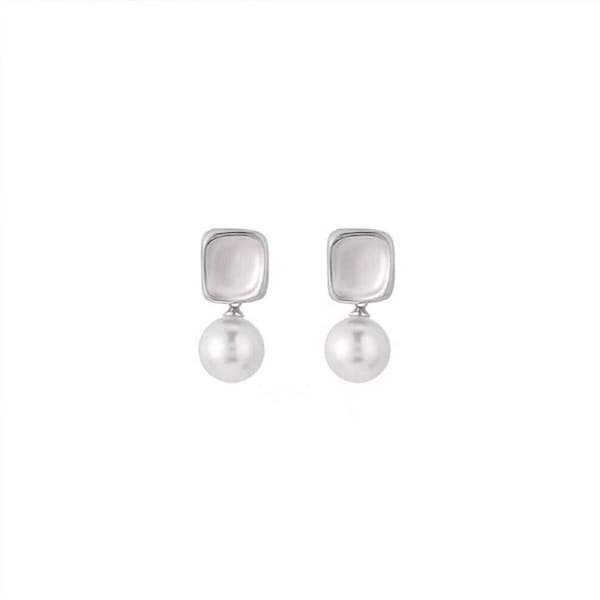 P&P Elegant Square Imitation Pearl Earrings Smooth Metal Simple Womenâ€â„¢S Jewelry Au