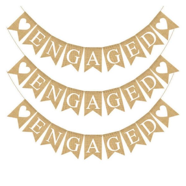 P&P Engaged Hessian Banner Rustic Engagement Party Decorations Hearts Burlap Bunting