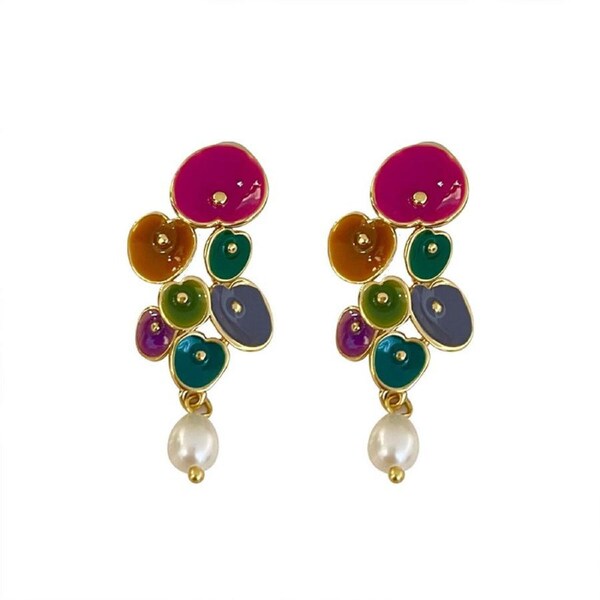 P&P Elegant Vintage Pearl Drop Earrings Colourful Beaded Jewelry For Women Fashion