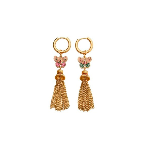 P&P Fashion Retro Color Oil Dropping Butterfly Earrings Tassel Luxury Simple Earring