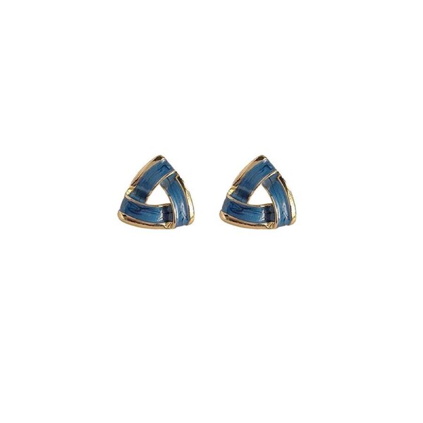 P&P Fashion Retro Blue Triangle Oil Drop Earrings Silver Needle Trendy Jewelry Gift