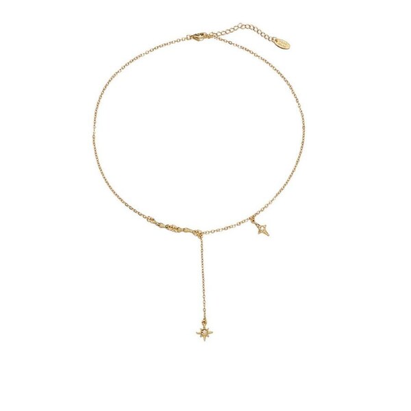 P&P Gold-Plated Eight-Pointed Star Pendant Necklace Vintage Clavicle Chain Necklace