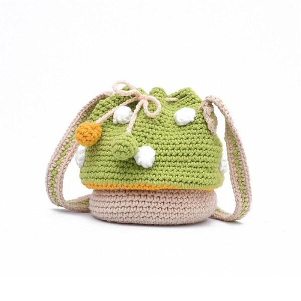 P&P Handmade Wool Woven Mushroom Bag Fashion Shoulder Crossbody Bucket Bag For Women