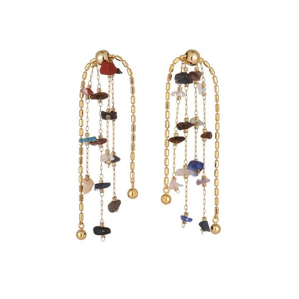 P&P Fashion Earrings Colourful Natural Stone Tassel Earrings For Women Jewelry Gift