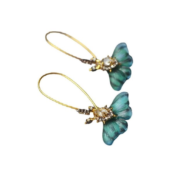 P&P Fashion Vintage Green Butterfly Earrings Elegant Jewelry For Women Trendy Gift