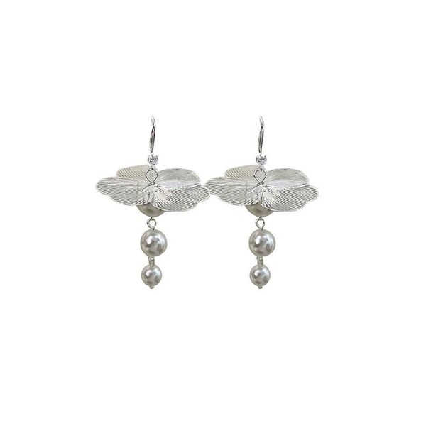 P&P Floral Pearl Zircon Earring Hooks Fashion Earrings Creative Jewelry Women Girls