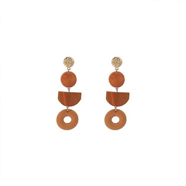 P&P Geometric Wooden Earrings Vintage Simple Color Block Long Earrings For Women Au