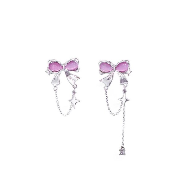 P&P High-End Elegant Bow Tassel Clip-On Earring Fashion Zircon Oil Drop Jewelry Gift