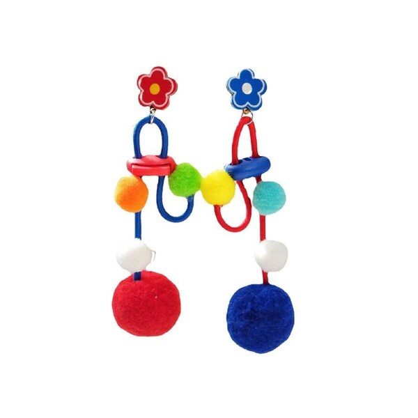 P&P Girls Colourful Flower Pompom Tassel Earrings Simple Long Fashion Jewelry Gift