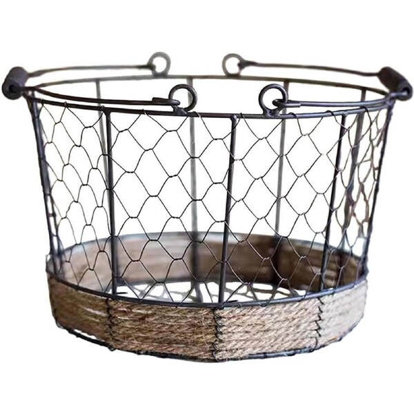 P&P Iron Round Storage Basket Kitchen Organizer Rustic Metal Bucket Holder Decor Set