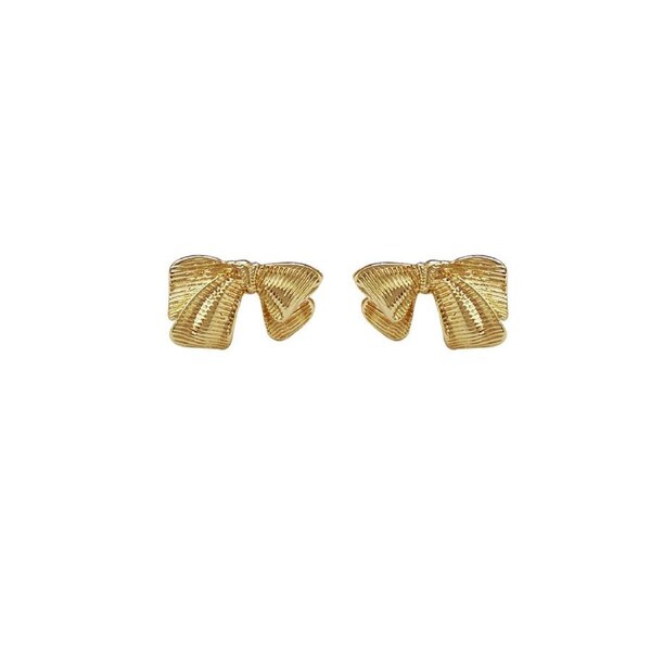 P&P Gold Plated Retro Bow Stud Earrings Vintage Gold Women Fashion Jewelry Simple Au