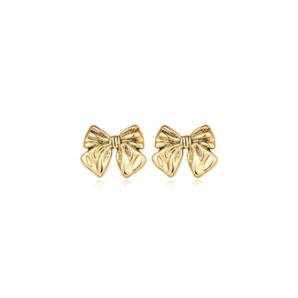 P&P Gold Bow Stud Earrings Women Simple Elegant Small Fashion Jewellery Gift Beauty
