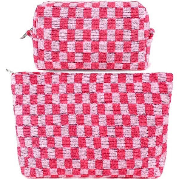 P&P Large Capacity Checkerboard Makeup Bagknitted Cosmetic Travel Organizer Portable