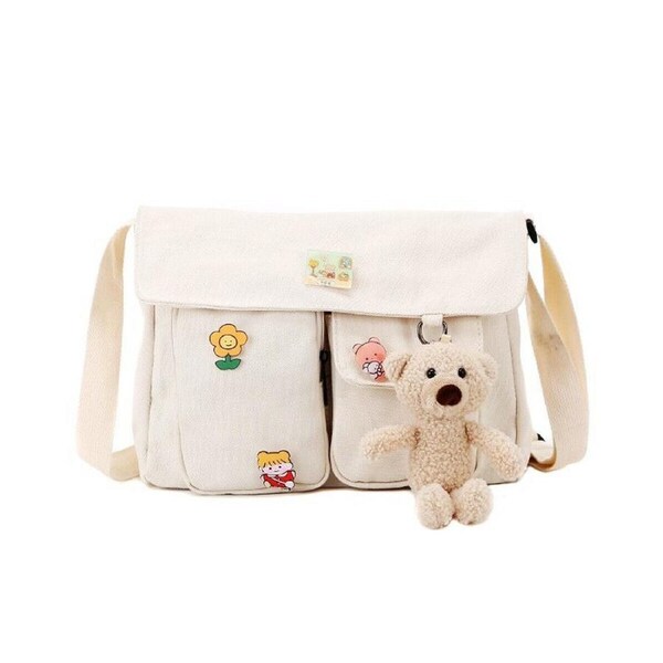 P&P Girls Small Square Canvas Bag Large Capacity Shoulder Tote For School Shopping