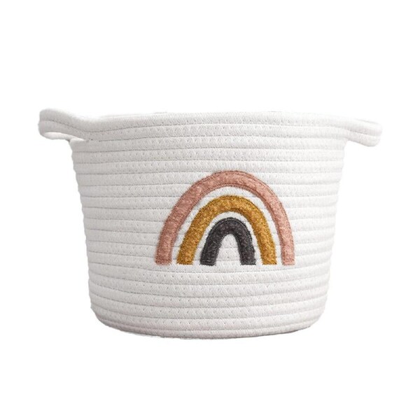 P&P Large Cotton Rope Basket Rainbow Colour Handheld Desktop Storage Organizer Binau