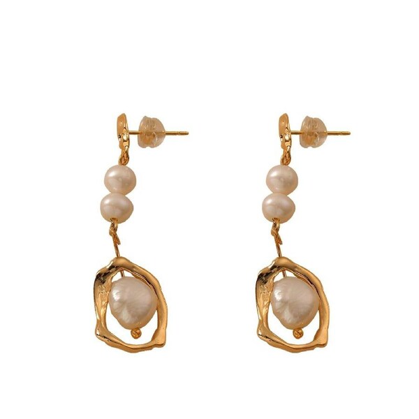 P&P Long Natural Freshwater Pearl Earrings Elegant Women'S High-End Jewelry Gift Au
