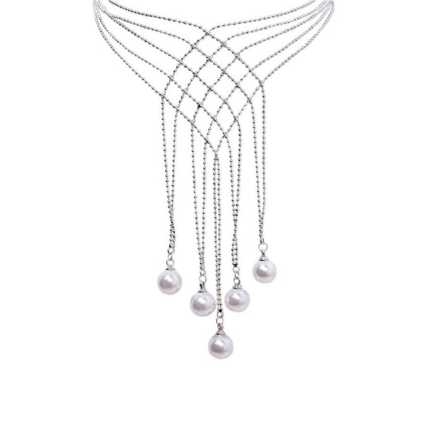 P&P Imitation Pearl Layered Necklace Hollow Fringe Design Fashion Jewellery Forwomen