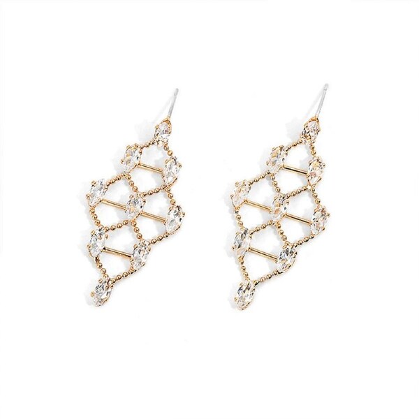 P&P Luxury Geometric Diamond-Shaped Hollow Stud Earrings Fashion Jewelry For Women