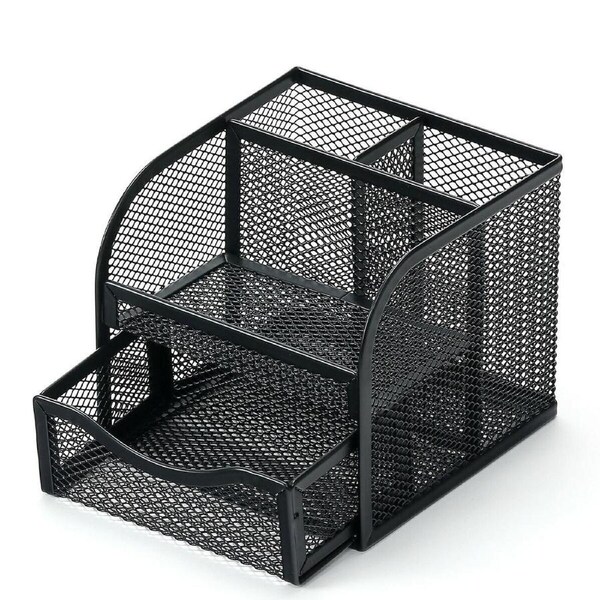 P&P Metal Mesh Pen Holder Desktop Pencil Storage Box Office Desk Organizer Nonslip