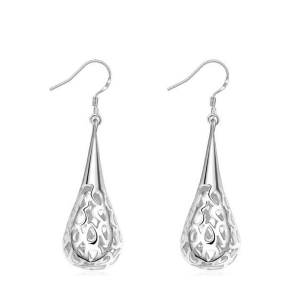 P&P New Wholesale 925 Silver Plating Filigree Teardrop Drop Dangle Earrings