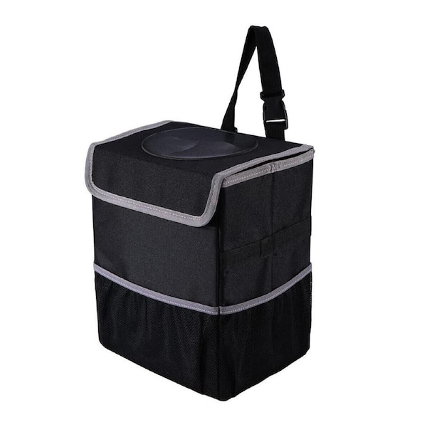 P&P Portable Car Trash Can Collapsible Garbage Bin Bag Organizer For Vehicle Black