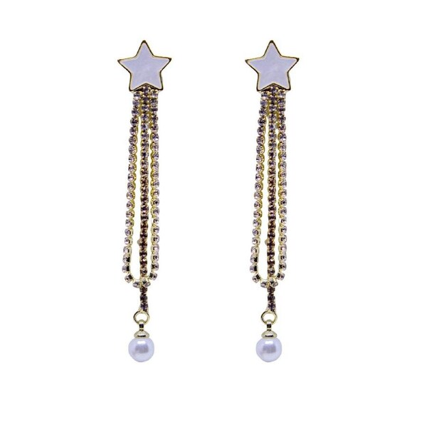 P&P Pearl Star Tassel Dangle Earrings Fashion Jewelry Elegant Women Accessories Gift