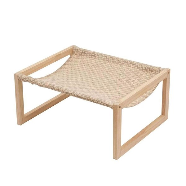 P&P Raised Wooden Cat Bed Solid Pine Rectangular Pet Sleep Platform Comfortable Desi