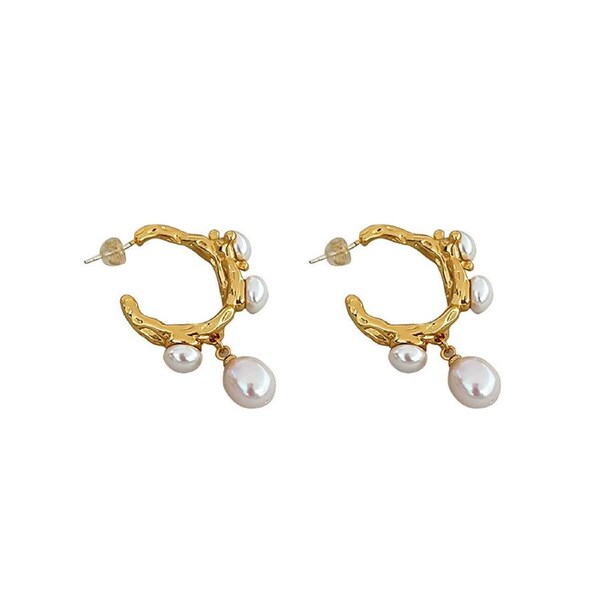 P&P Retro C Shaped Natural Pearl Earrings Forwomen Elegant Versatile Fashion Jewelry