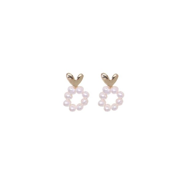 P&P Retro Pearl Heart Earrings For Women Simple Fashion Jewelry Romantic Accessory