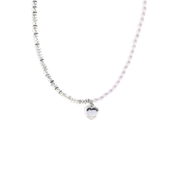 P&P Simple Elegant Silver Heart Necklace With Freshwater Pearl Perfect Gift Forwomen