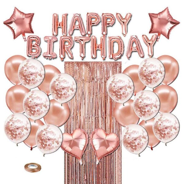 P&P Rose Gold Birthday Balloons Set Birthday Party Decorations Sequin Balloons Latex
