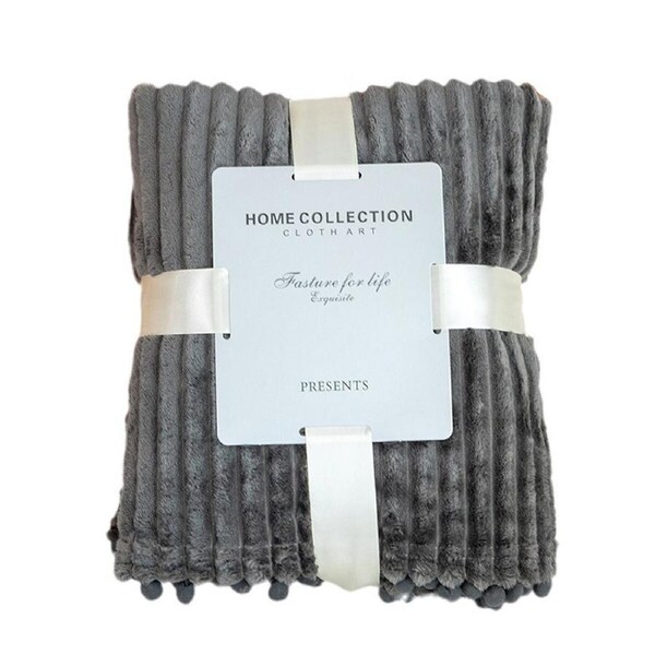 P&P Softgrey Flannel Stripe Blanket Warm Throw For Sofa Nap Lounge Bed Cover Durable