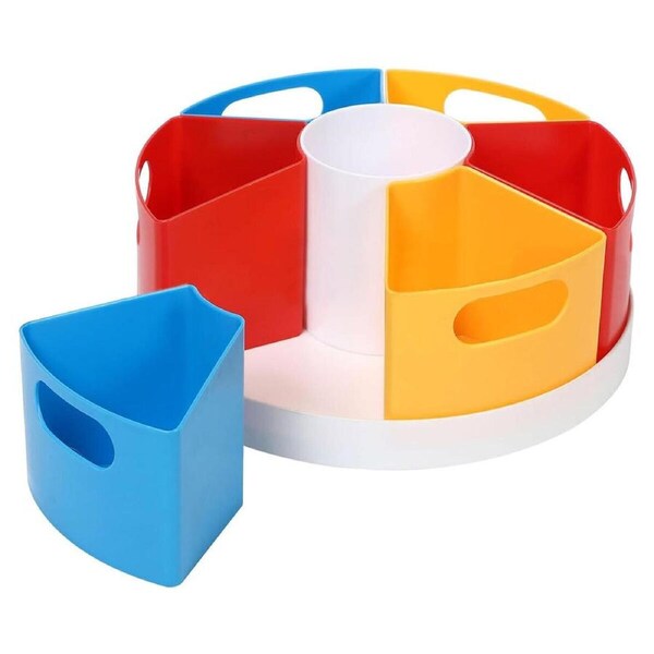 P&P Swivel Pen Holder Office Desk Organizer With Compartments For Stationery Storage