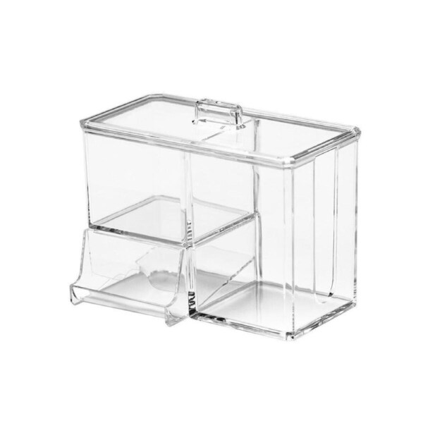 P&P Transparent Plastic Makeup Organizer Cotton Swab Holder Storage Box Vanity Case